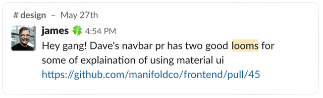 James: Hey gang! Dave's navbar PR has two good looms for some explanation of using material ui